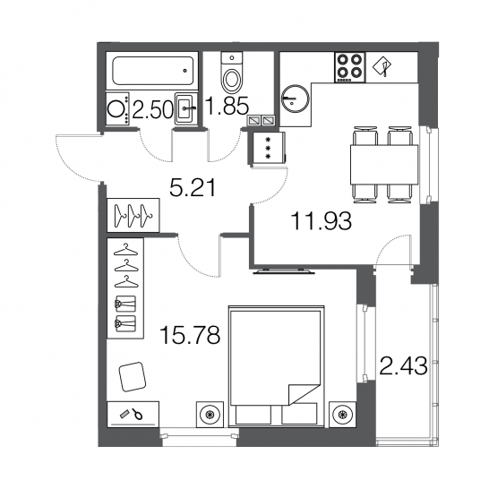 Однокомнатная квартира 37.2 м²