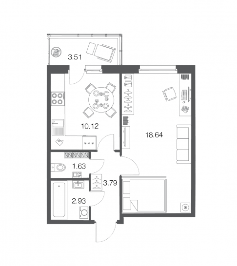 Однокомнатная квартира 36.9 м²