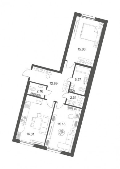 Двухкомнатная квартира 70.3 м²