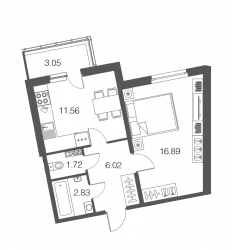 Однокомнатная квартира 39.2 м²